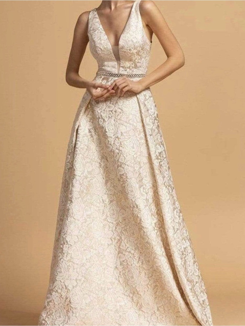 Elegant V-Neck Lace A-Line Dress